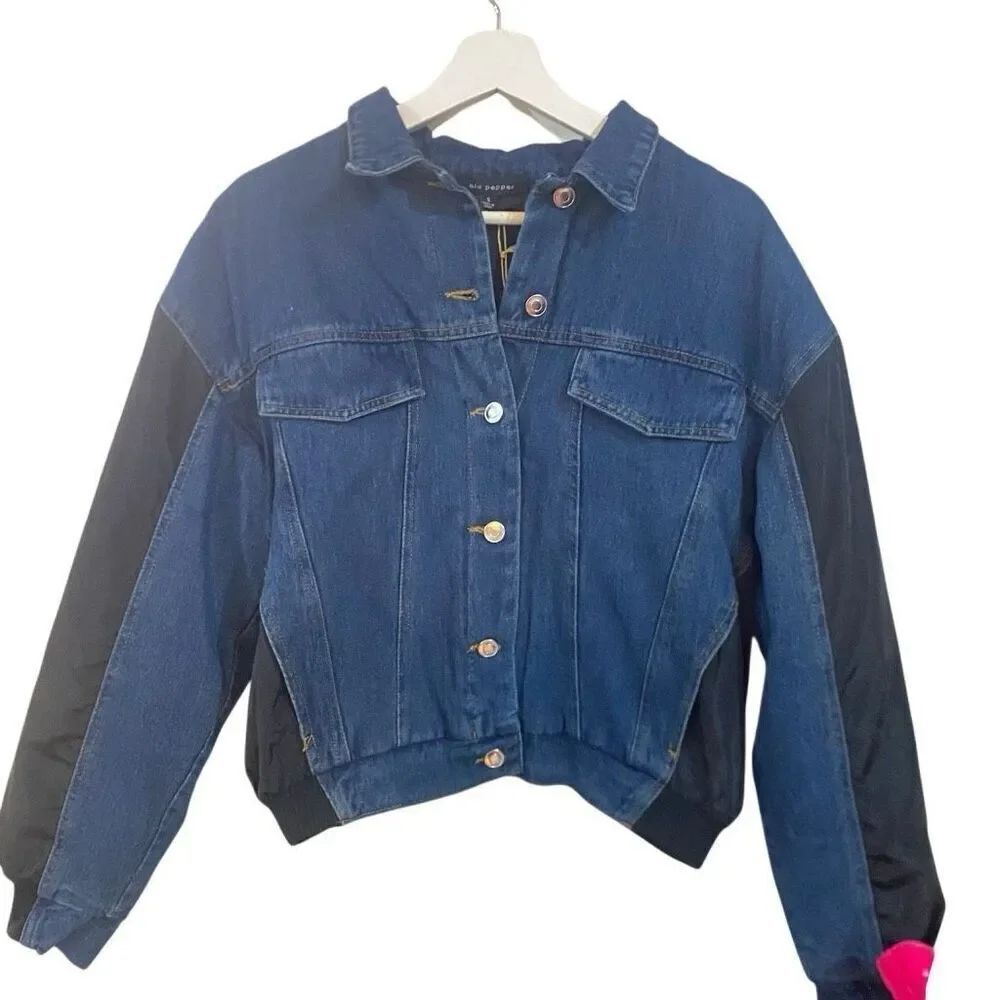 Blu Pepper NWT puffer jean jacket blue and black size small